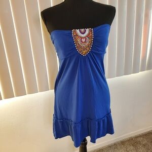 Stunning Blue Beaded Strapless Dress - Glamorous Vibes!